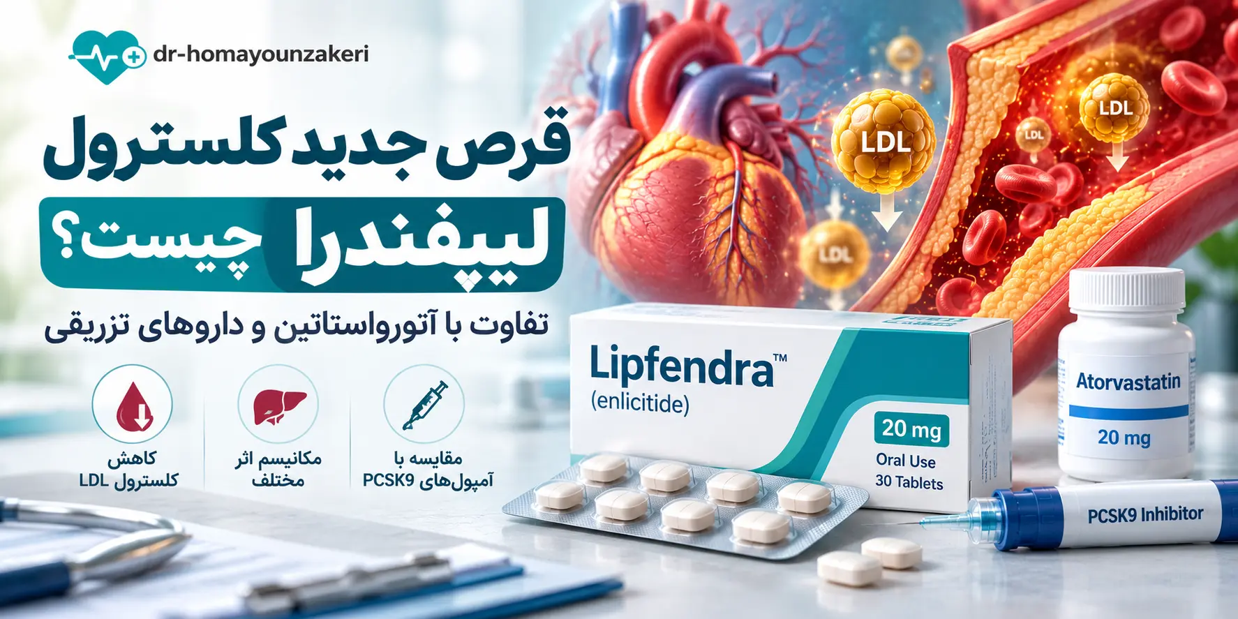قرص جدید کلسترول لیپفندرا چیست؟ تفاوت با آتورواستاتین و داروهای تزریقی